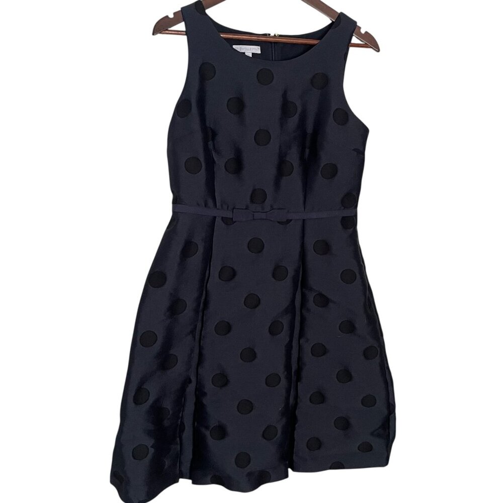 RSVP by Talbots Fit & Flare Dress 8P 8 Petite Navy Blue Black Polka Dot Retro